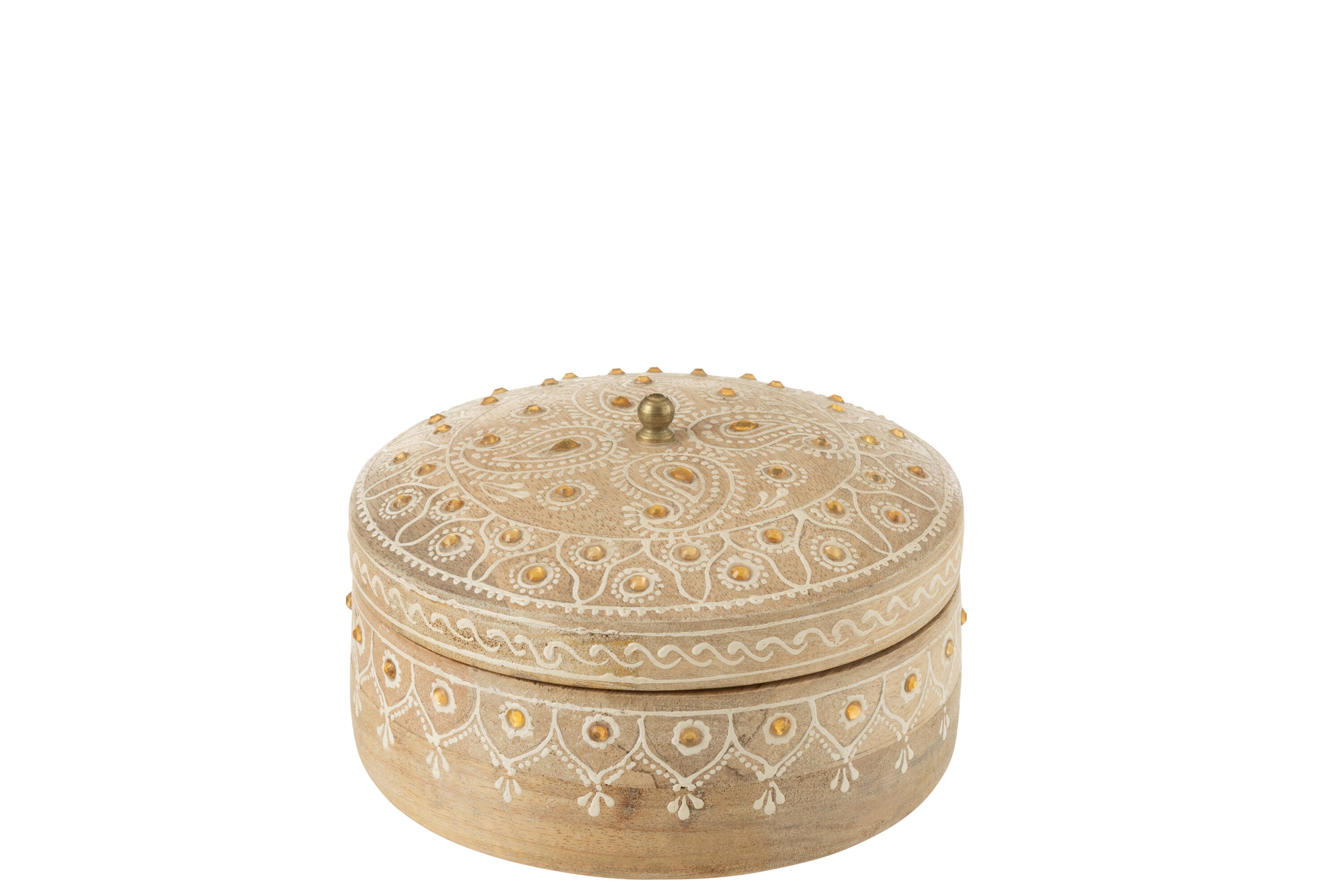 J-Line doos   deksel Rond - hout - naturel/wit - small