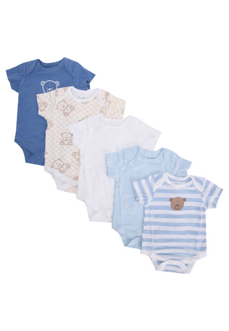 Baby Boys 5pk Blue Bear Print Bodysuits