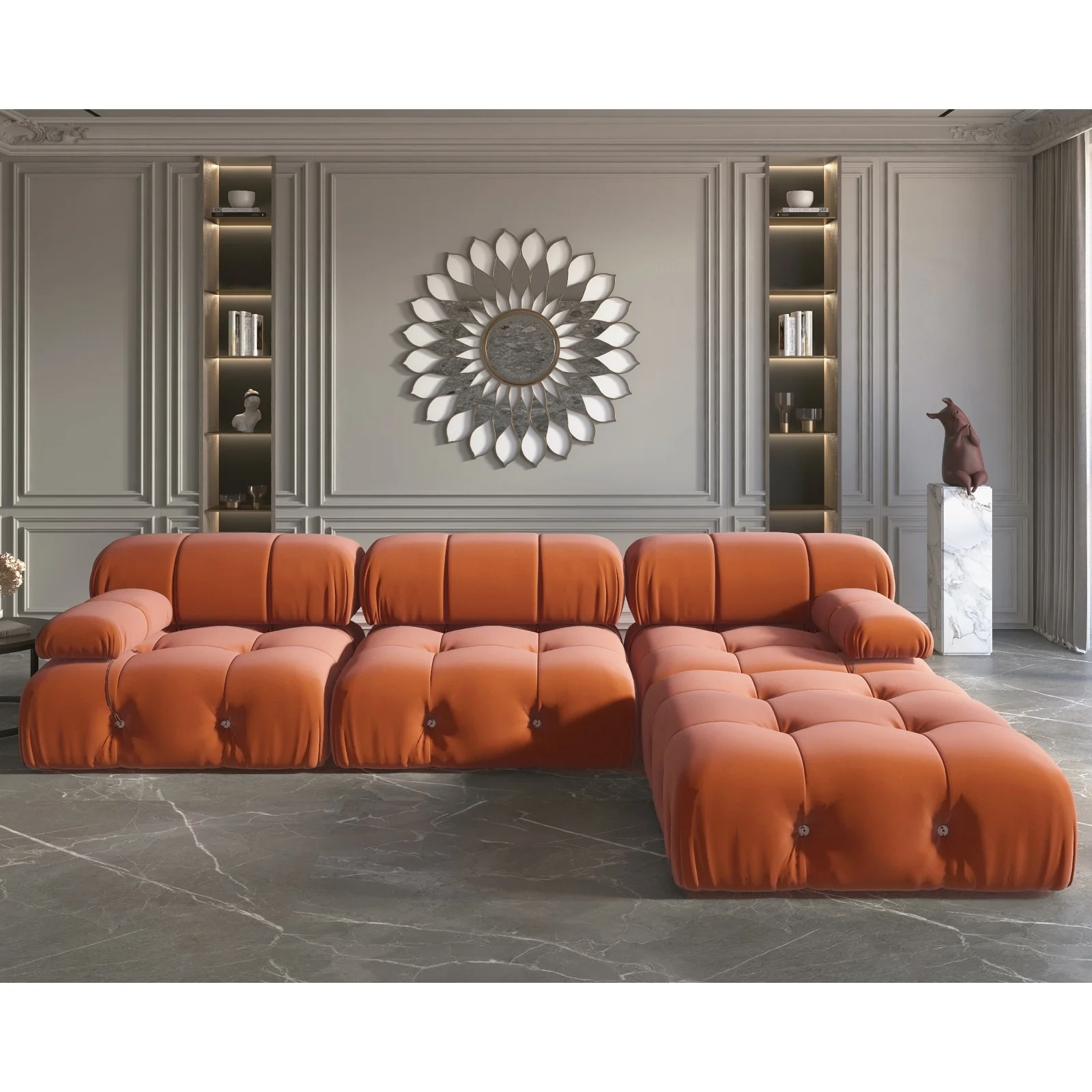 Convertible Modular Sectional Sofa with Ottomans