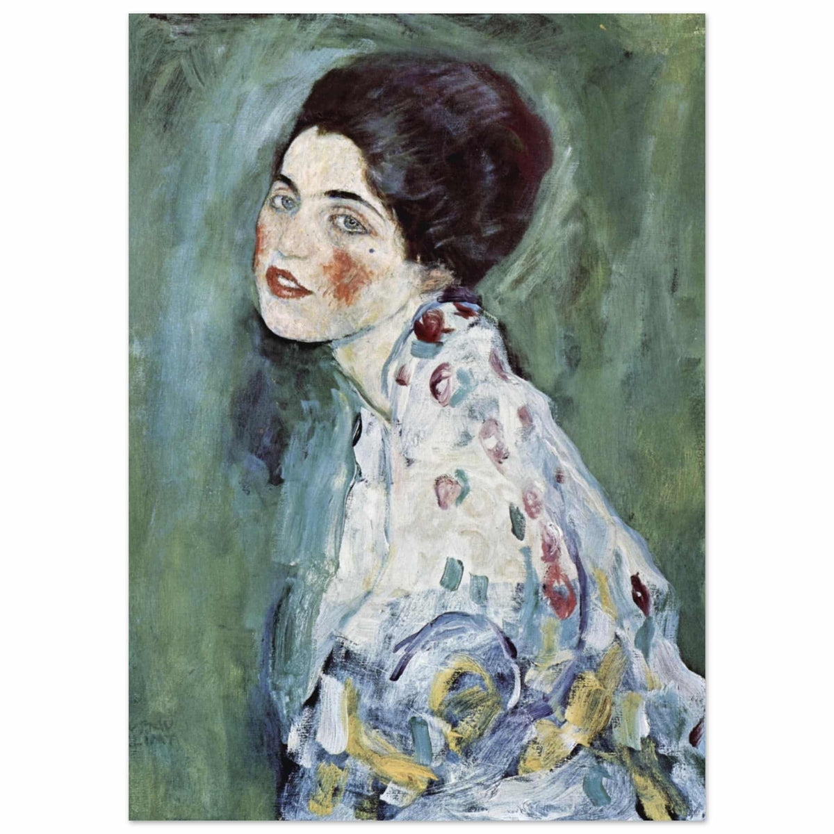 Artfulprints Poster Gustav Klimt - Portrait of a lady  - 50x70 cm - Donkergroen