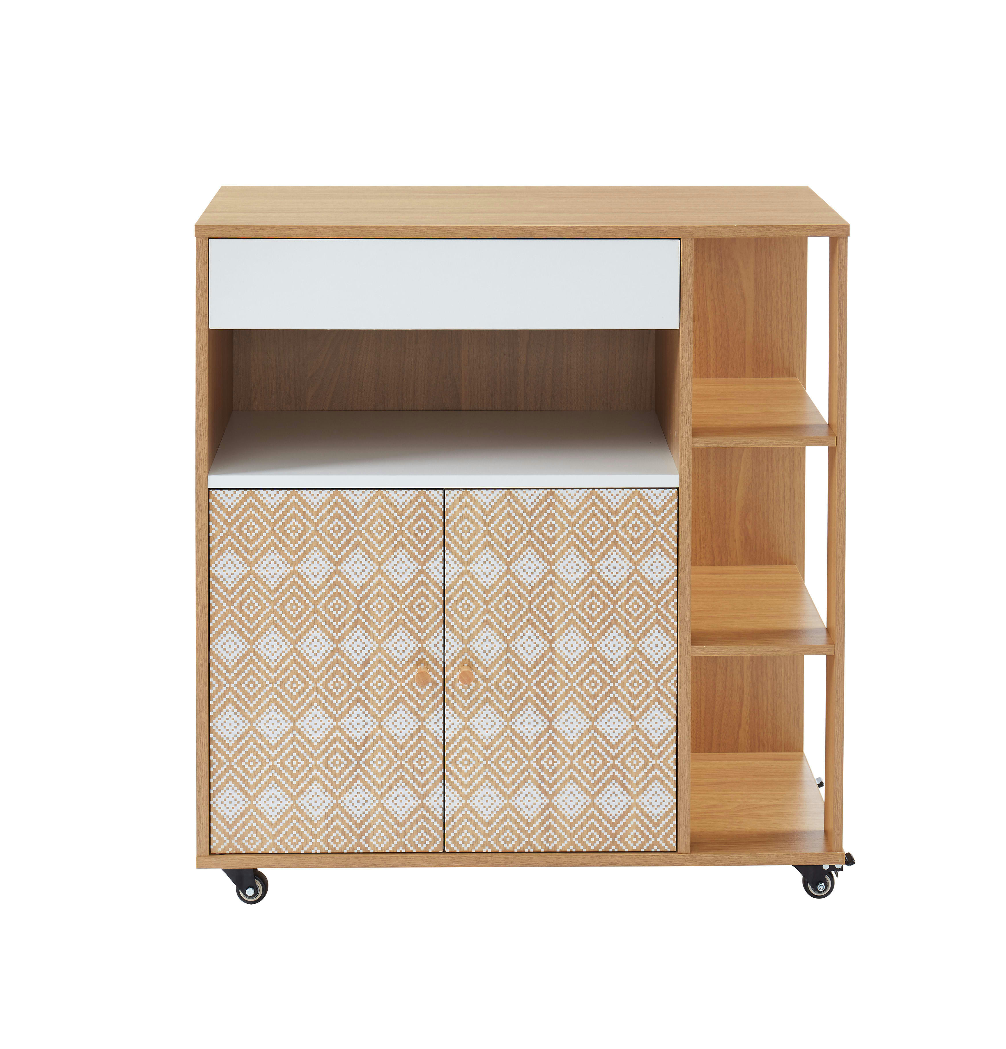 LEIKA - Desserte de cuisine   effet chêne et motifs blancs  80cm à