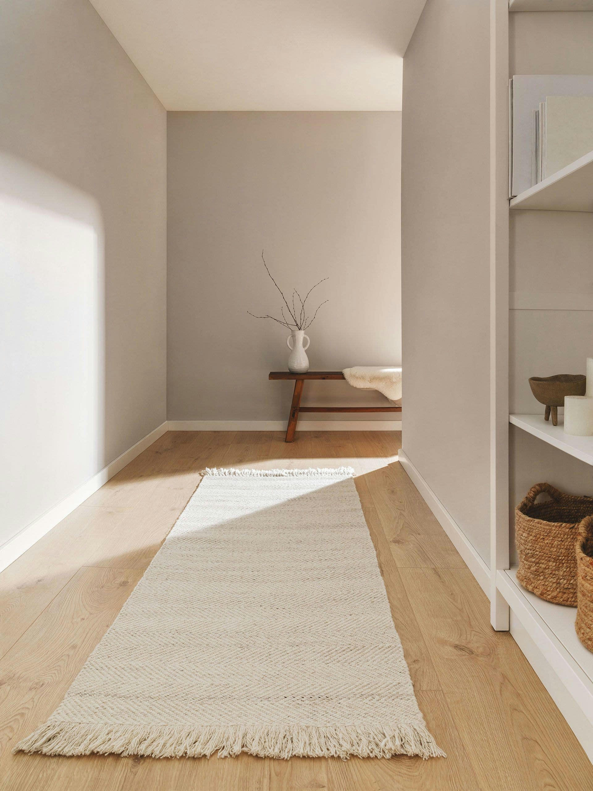 LARS - Tapis de couloir en laine crème 70x200