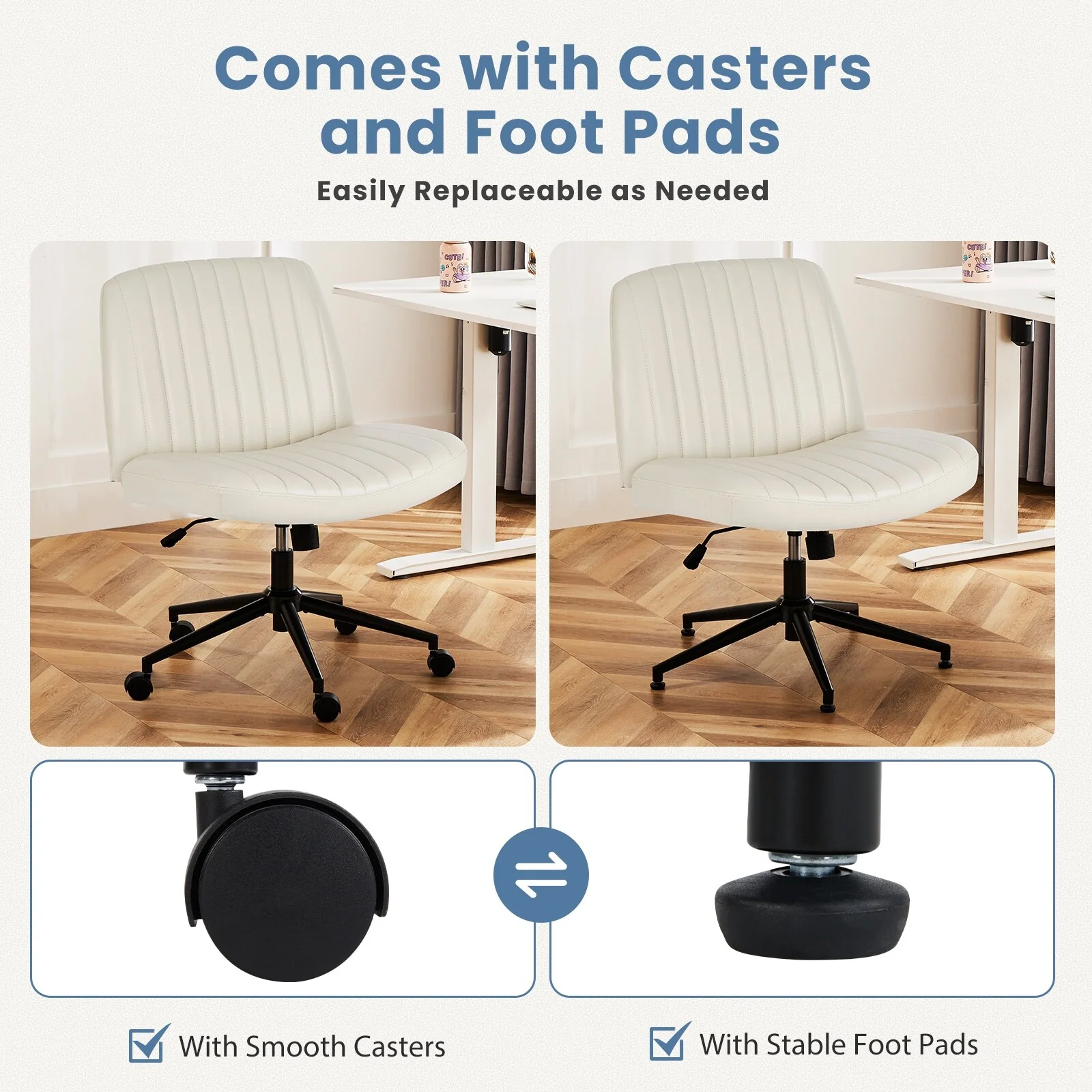 Criss Cross Legged Wheels Home Office Desk Chair, Leather Stools