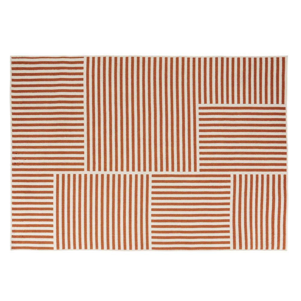 ESTORIA - Tapis en polypropylène motifs à rayures écrues et brique 140x200