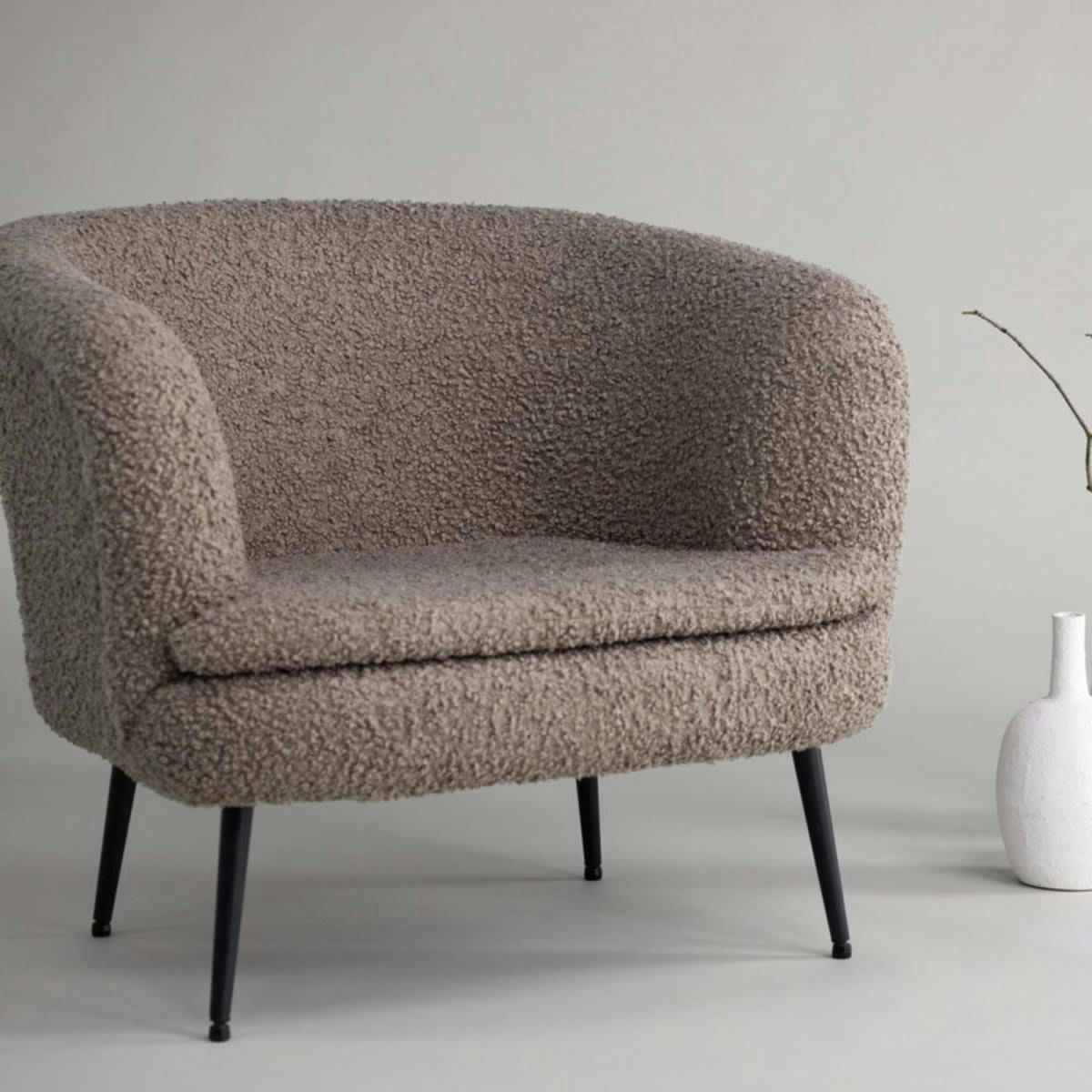 BOLS - Fauteuil arrondi en tissu bouclé gris foncé