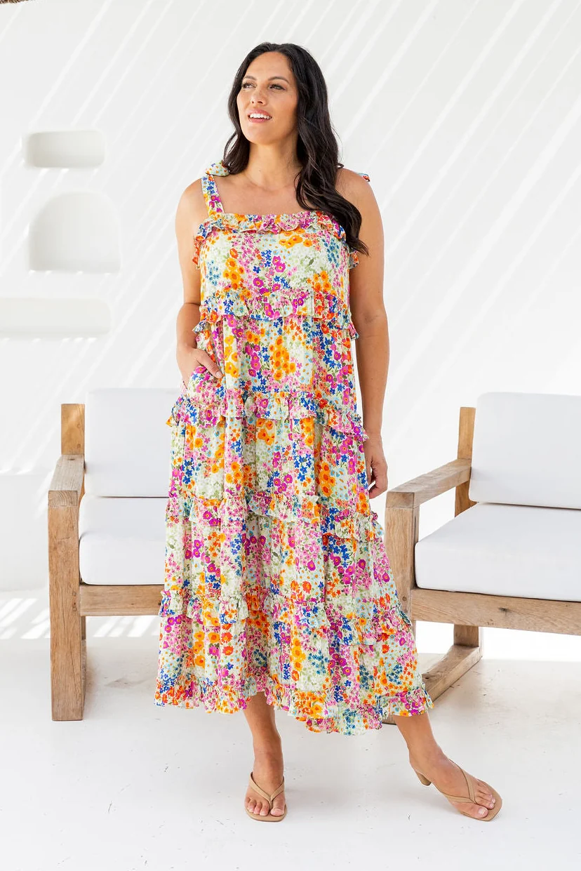Talia Midi Dress in Flower Field