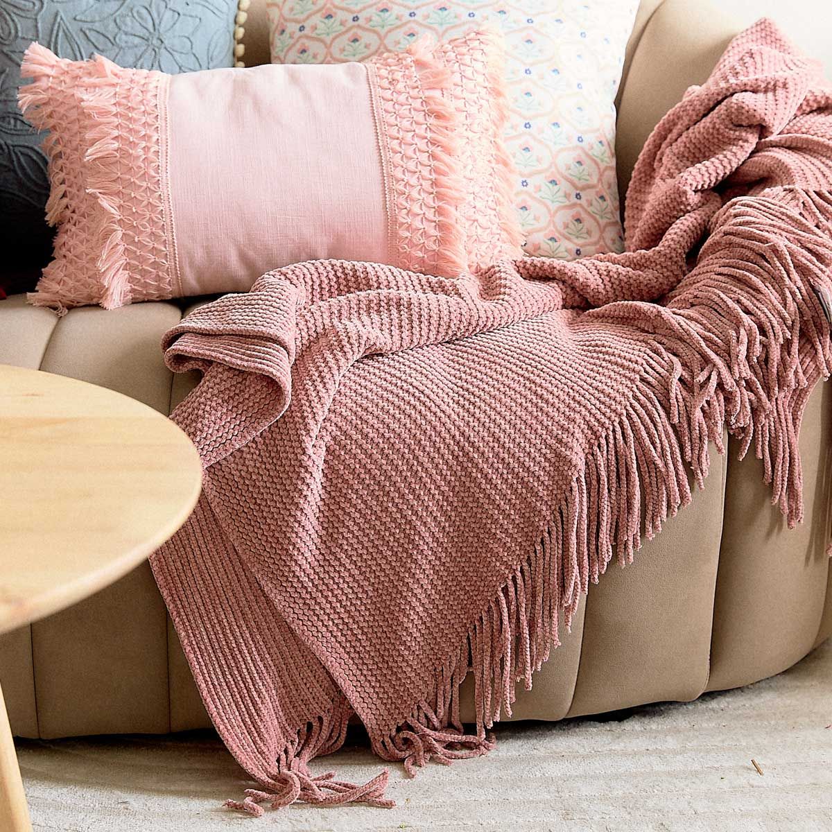 Koc CHENILLE szenilowy różowy 130x170 cm