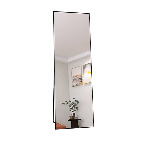 Miroir sur Pied 150x40 cm, Cadre Aluminium Noir, Miroir Mural Moderne à Poser ou Suspendre