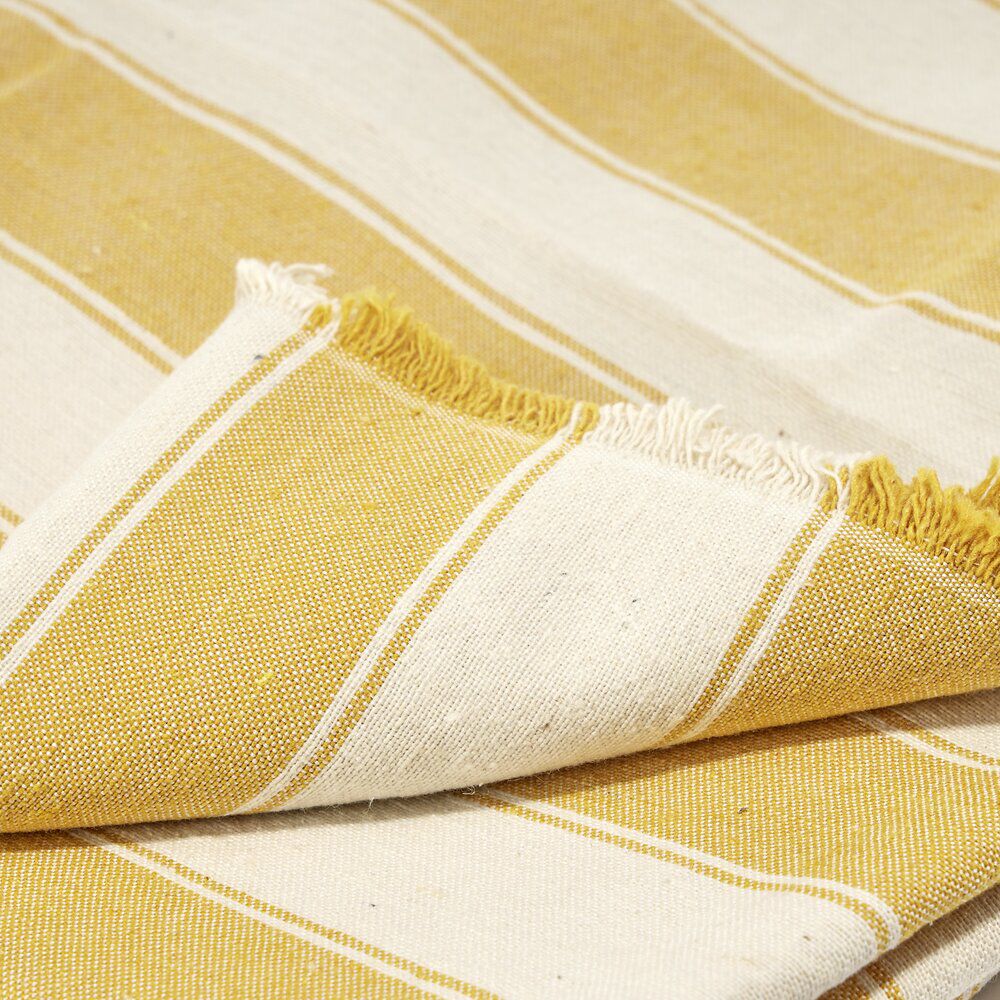 Jeté de canapé motif bayadère blanc et jaune 170x250cm