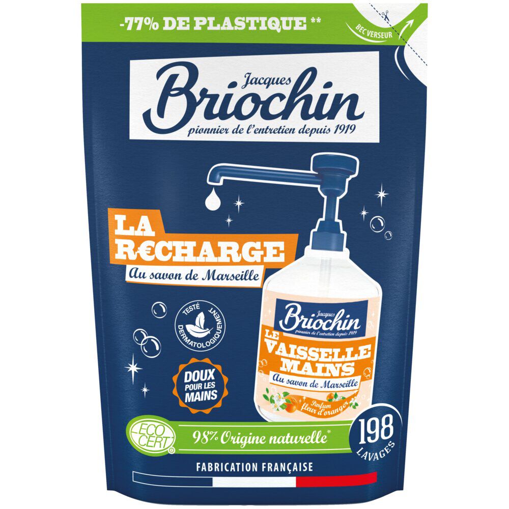 Recharge savon de marseille liquide vaisselle et mains 198 lavages 450ml