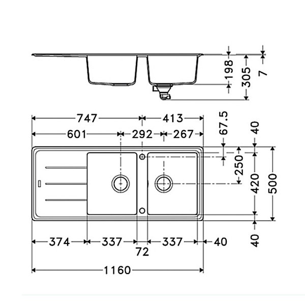 Franke - Evier à encastrer 2 cuves 1 égouttoir Basis - platinium