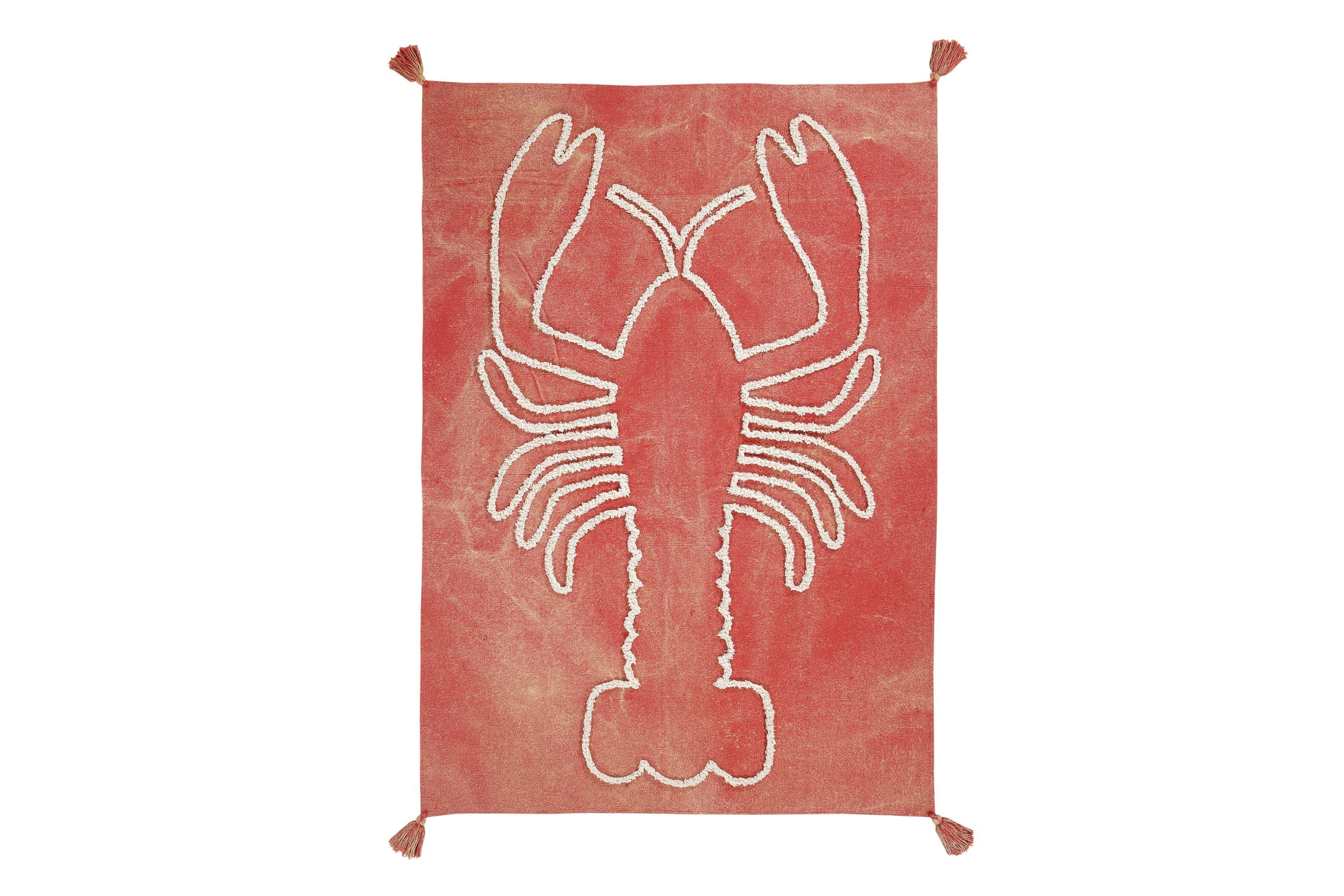 LOBSTER - Tenture murale Homard en coton beige rouge 140x200