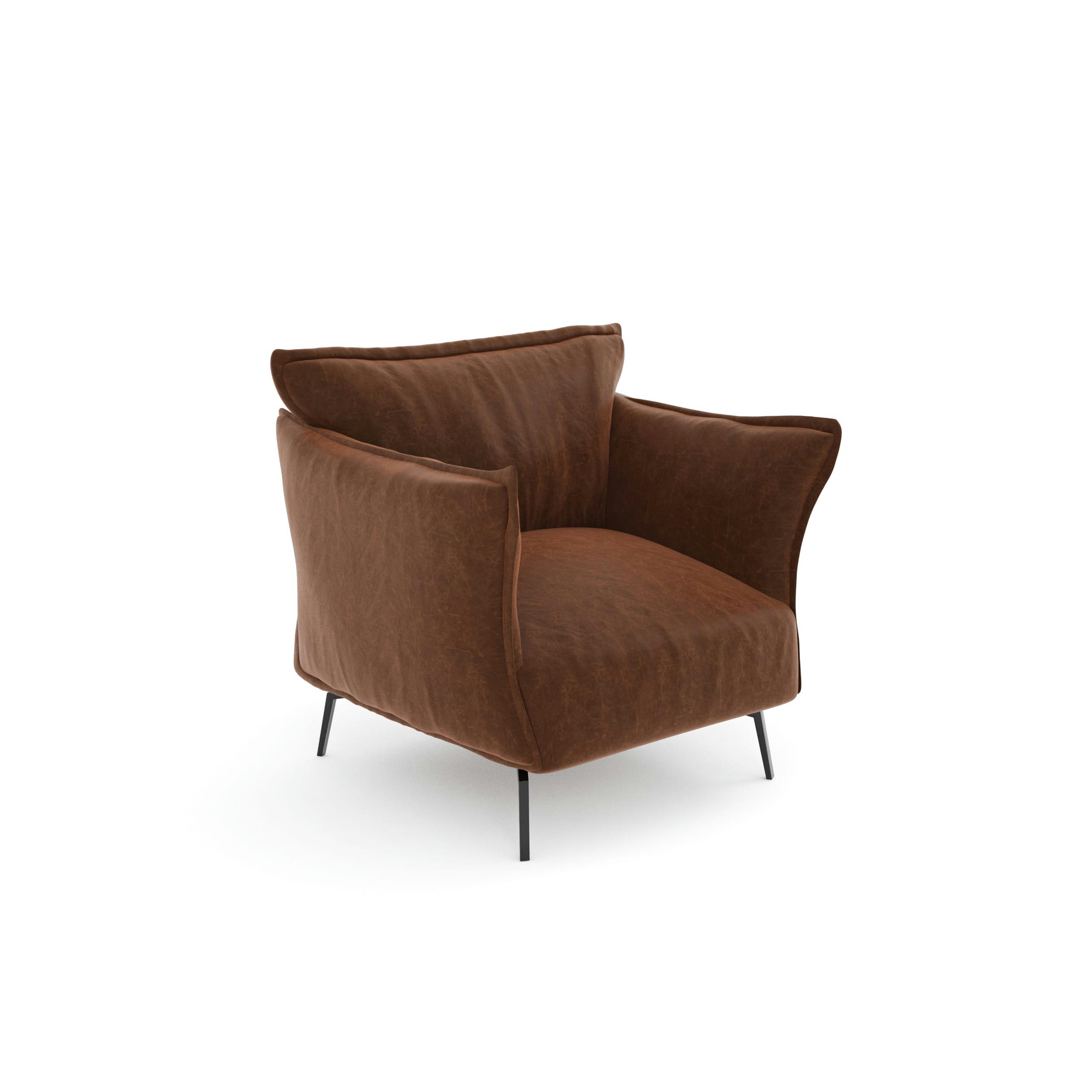 LENNY - Fauteuil Tissu effet cuir vintage cognac