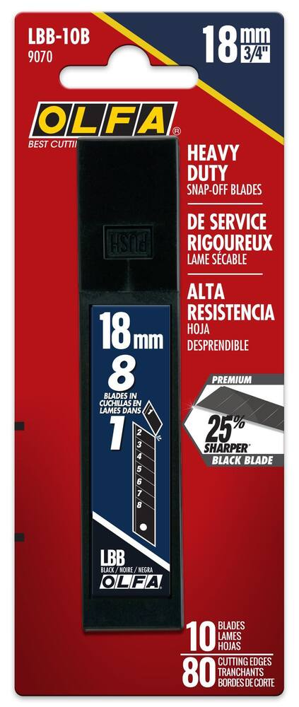 OLFA LBB-10B 9070 Pro Ultra-Sharp Heavy-Duty Snap-Off Blades, 18-mm, Black, 10-pk