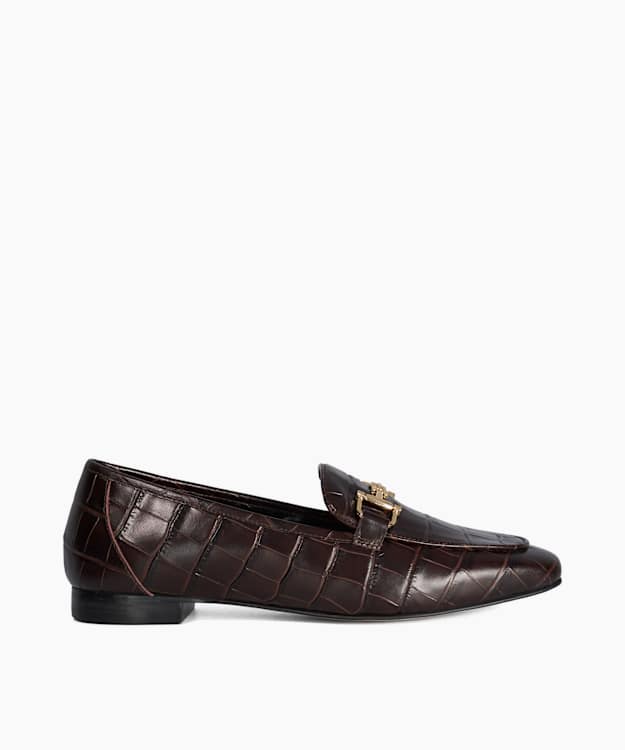 Grained Brown - Croc-Embossed Leather Loafers