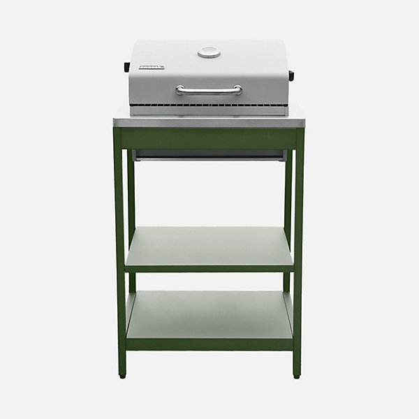 Barbecue grill charbon de bois vert Naxos grille chromée 2 étagères