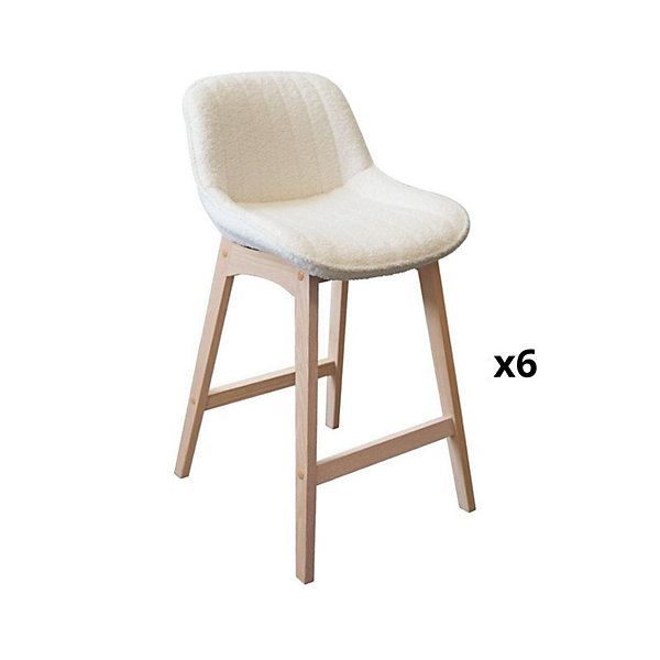 Lot de chaises MILK d'îlot et bar en chêne et assise tissu bouclette 65cm