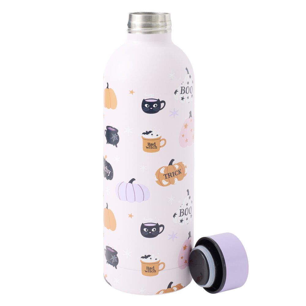 Bouteille isotherme 500ml Halloween inox Ø7xH22cm (2 modèles blanc ou noir)