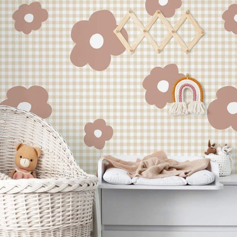 ENJOY - Papier Peint Raccordable L144xH270cm Multicolore Floral Carreaux