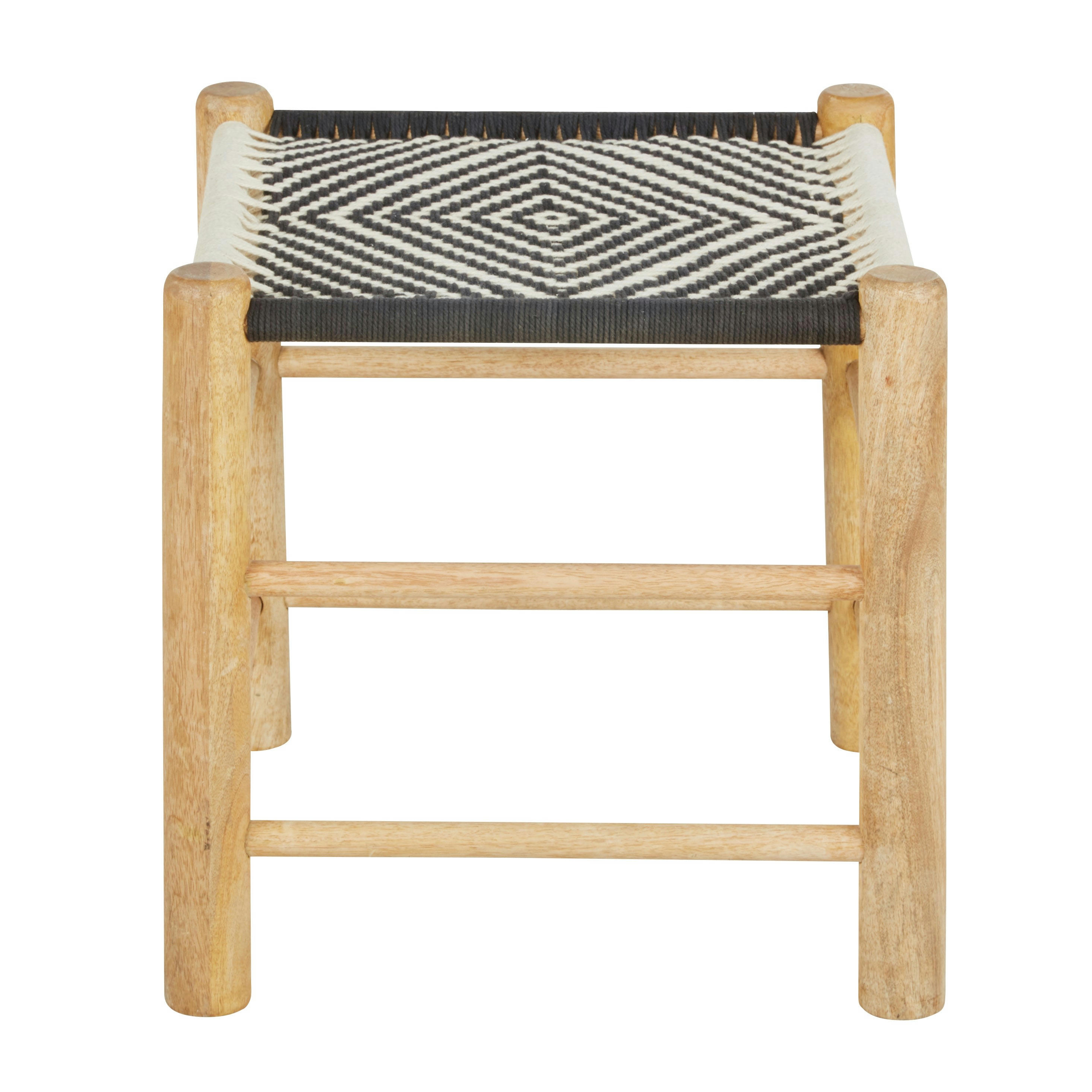 - Tabouret en bois de manguier et coton noir et blanc