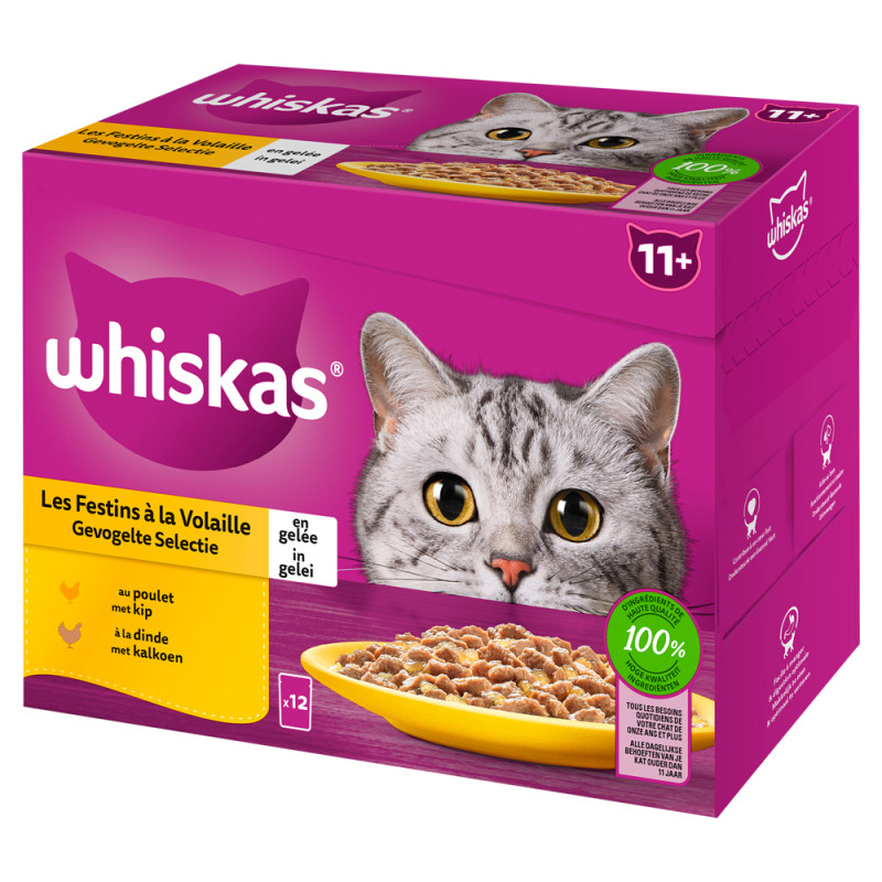 Patée pour chat 11  Les Festins à la Volaille en gelée 85 g 12 pièces WHISKAS