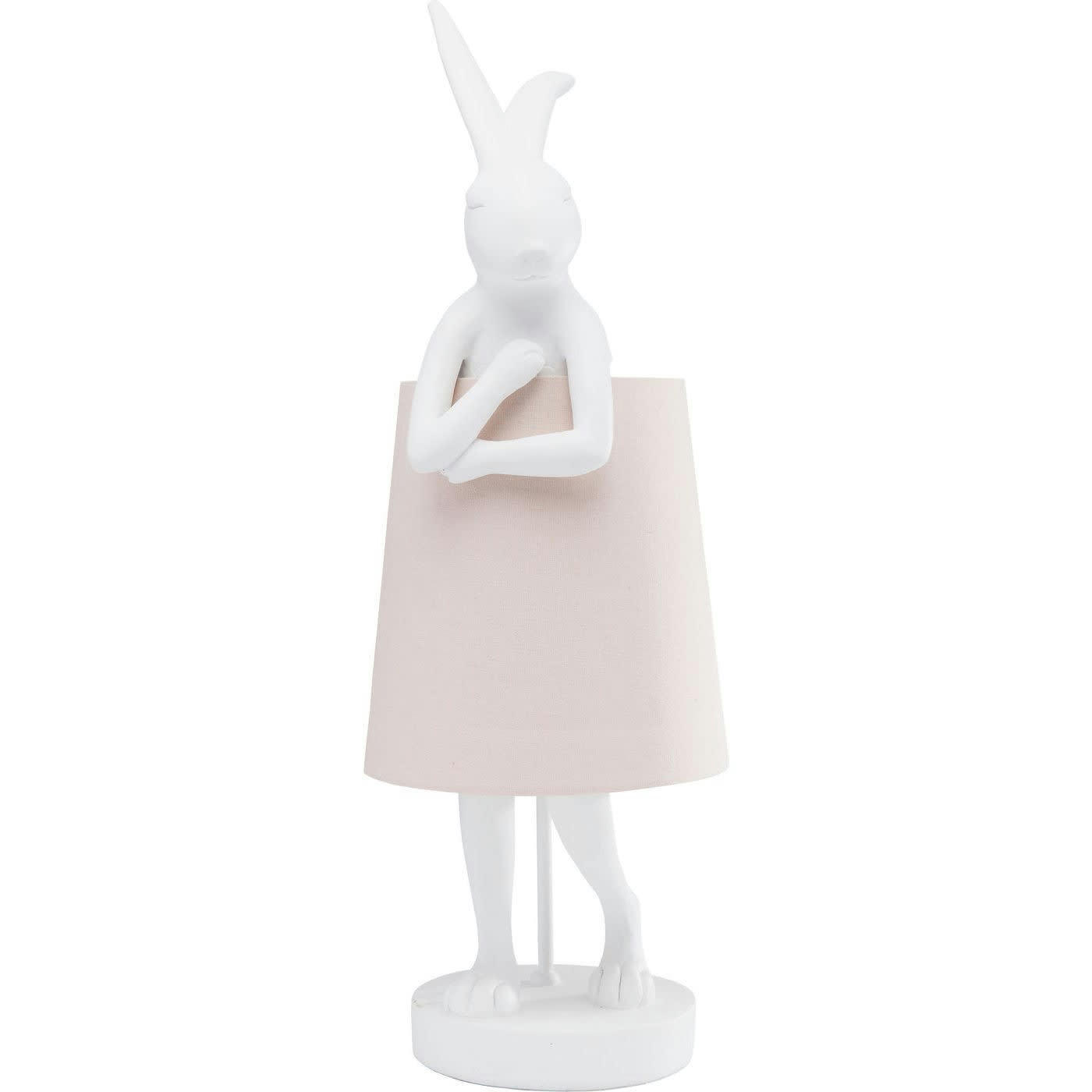 ANIMAL - Lampe lapin en polyrésine blanche et abat-jour en lin rose H68