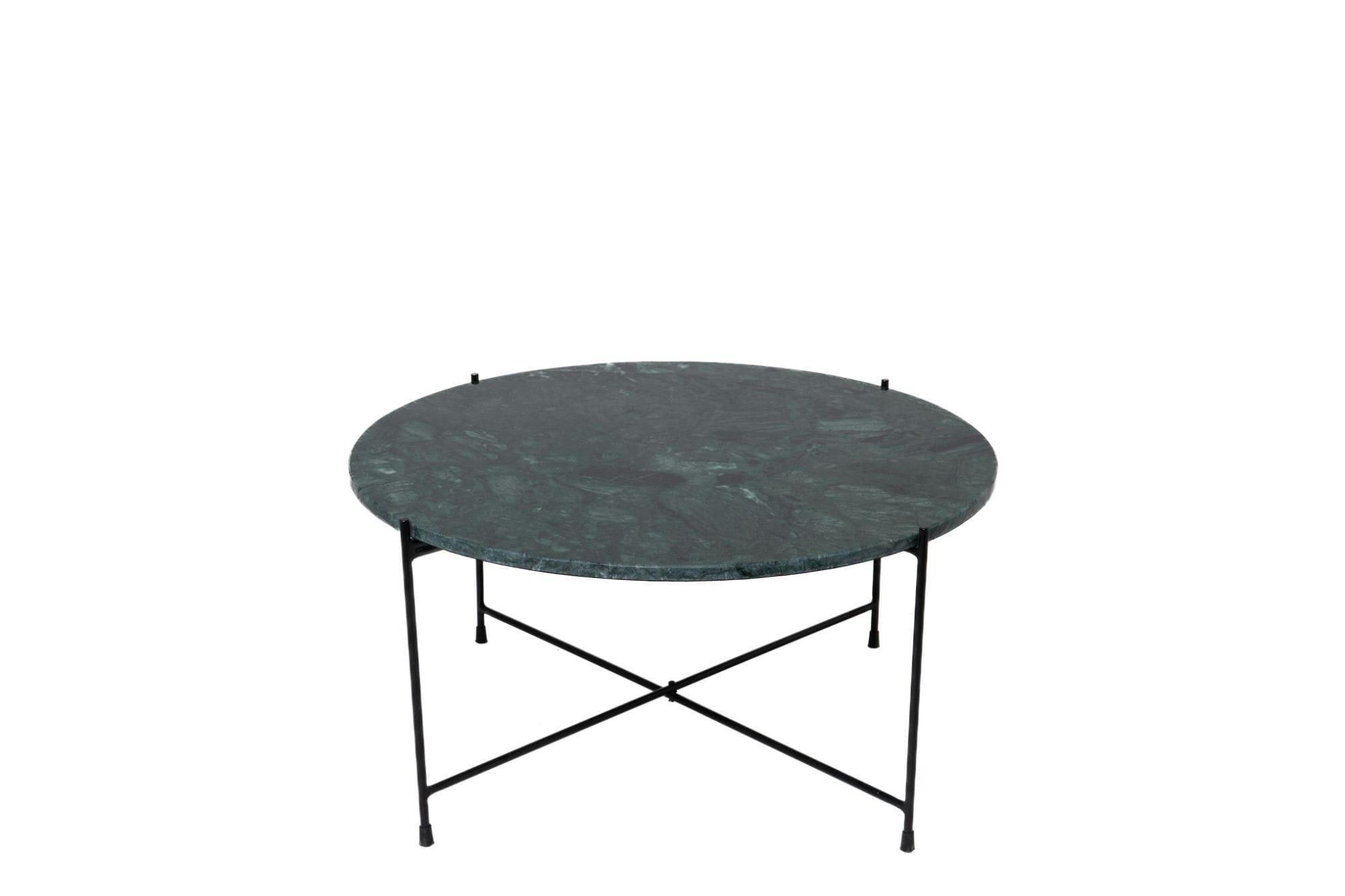 MELBA - Table basse ronde en marbre et pieds en métal noir D70