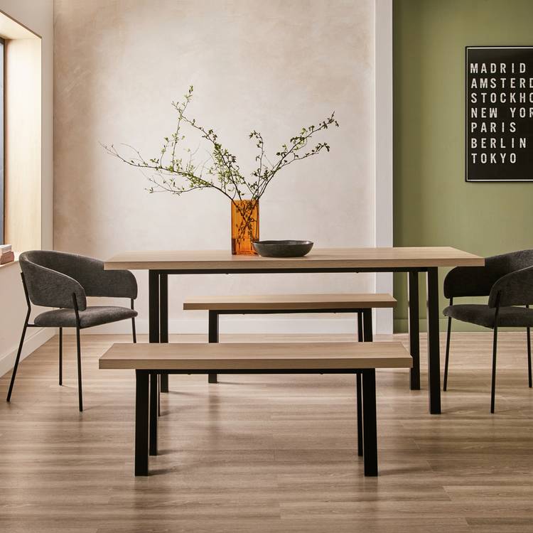 Habitat Zayn Birch Dining Table,2 Bench & 2 Charcoal Chairs