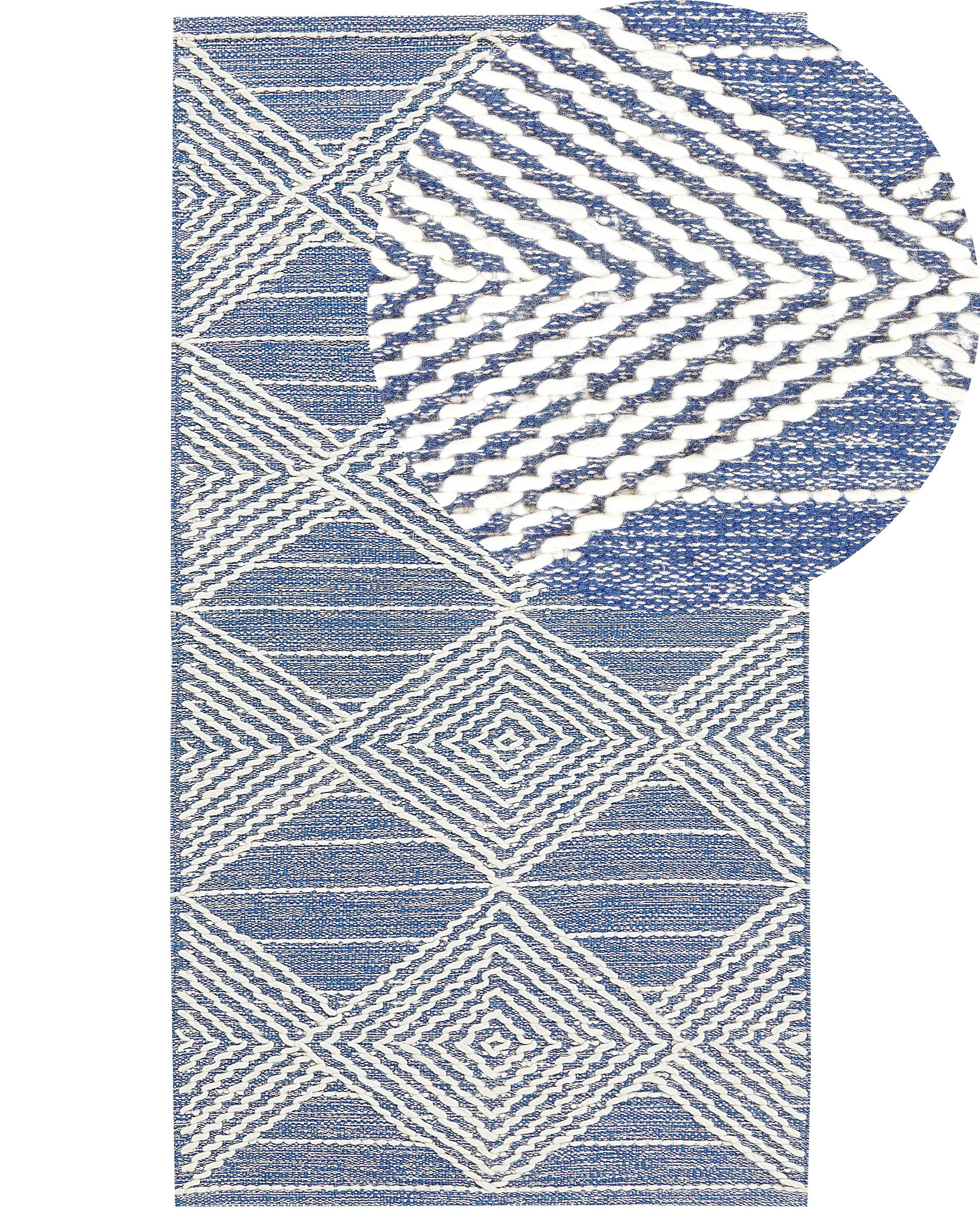 Dywan 80x150 cm wełniany beżowo-niebieski
