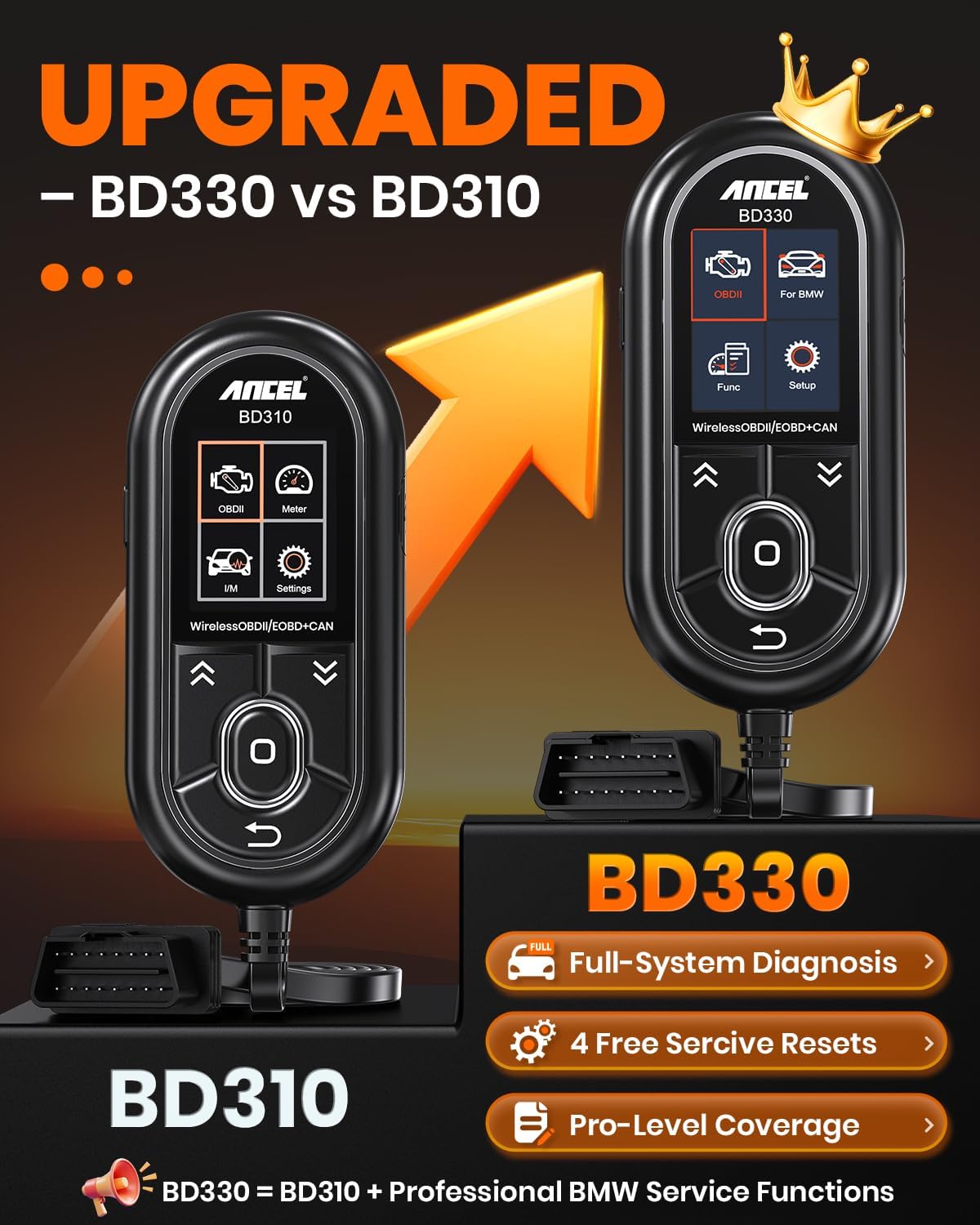 (Upgraded BD310) ANCEL BD330 Fit for BMW OBD2 Scanner – Battery Registration Tool, Code Reader for BMW/Mini/RR, BMW Diagnostic Scan Tool with Full System Diagnostics & Free EPB/Oil/Throttle Resets