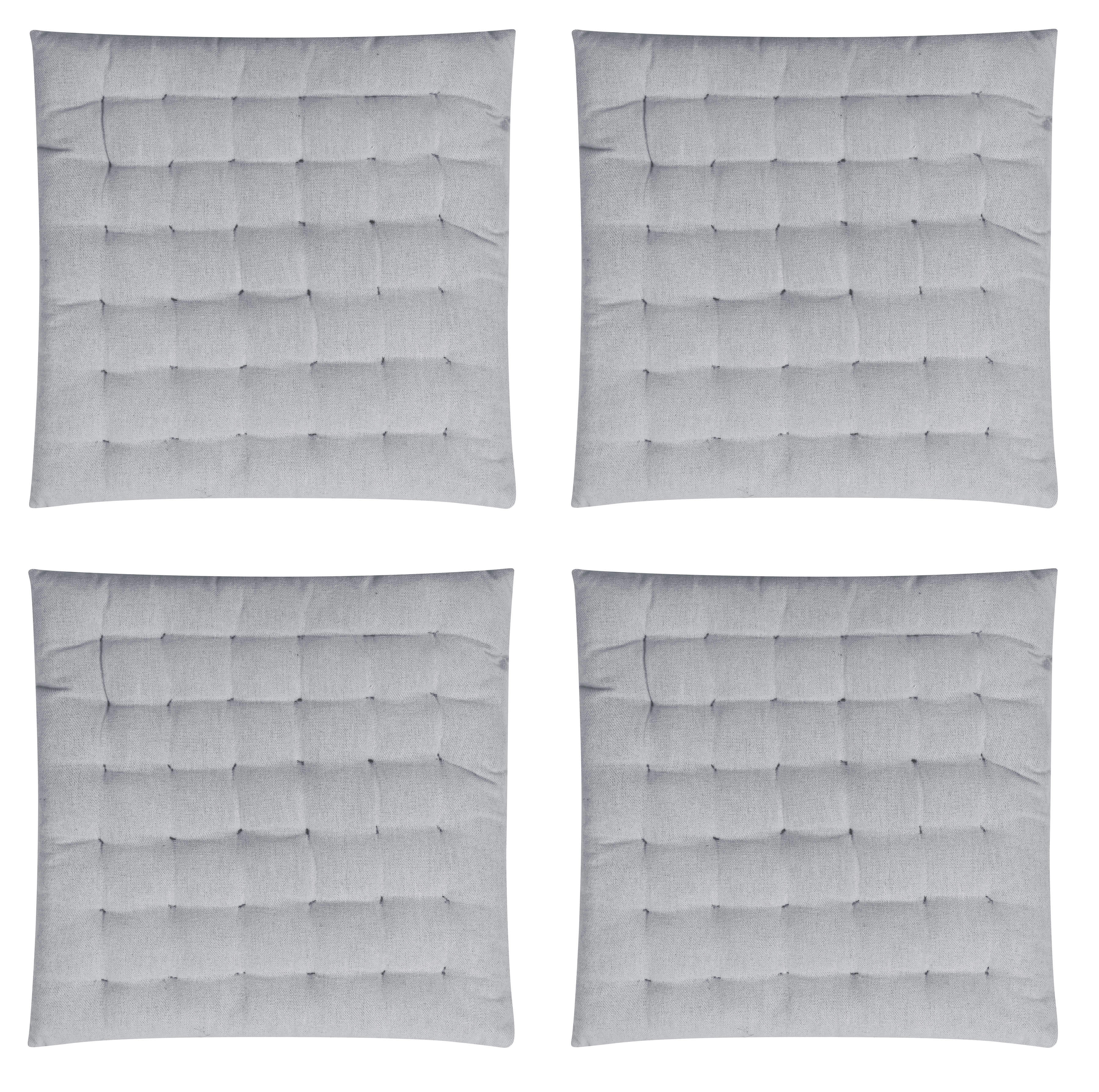 FREYA - Galettes de chaise capitonées gris -lot de4- 40x40x4