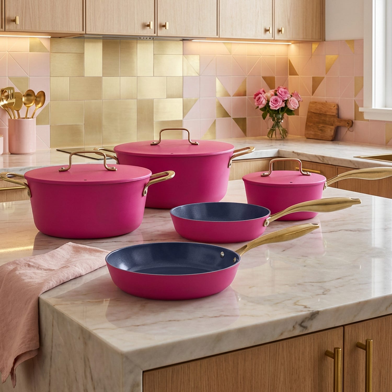 Batteria 12 pezzi antiaderente ceramico Rhapsody fucsia