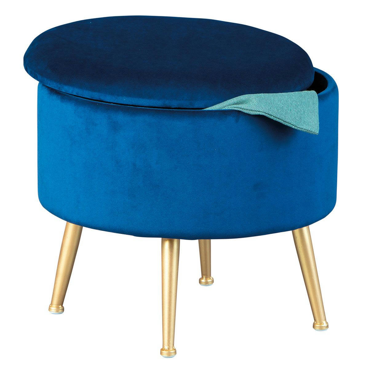 WILDA - Pouf  avec coffre de rangement bleu nuit