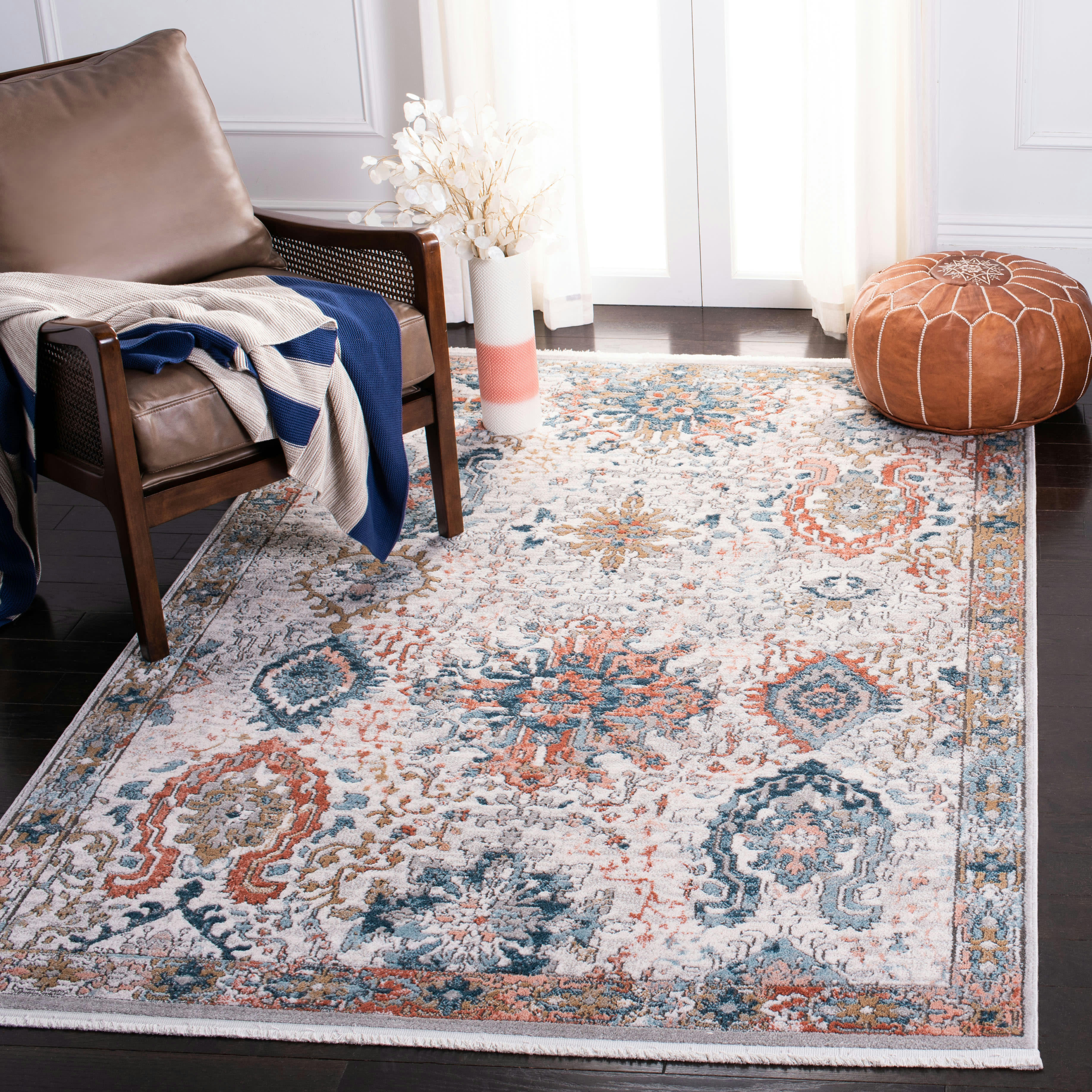 SHIVAN - Tapis de salon interieur en gris & bleu, 160 x 229 cm