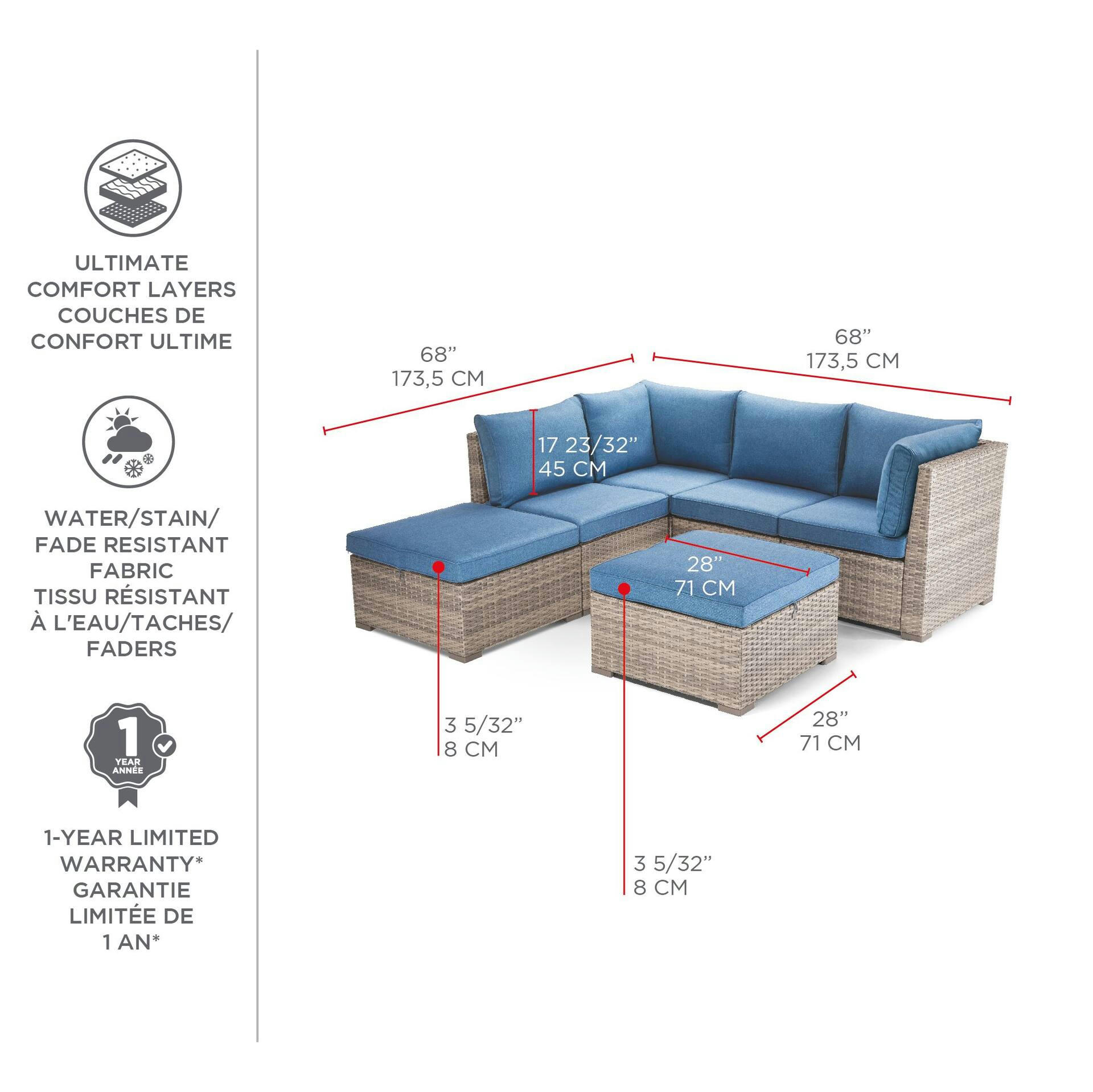 CANVAS Bala Outdoor/Patio Replacement Cushion Sectional Set, Blue