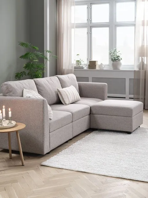 Sofamodul OKSBY m/opbevaringsplads sandfarvet stof