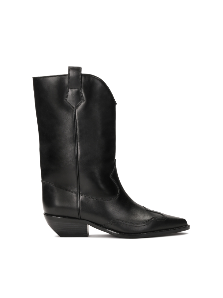 Black cowboy boots with low heels