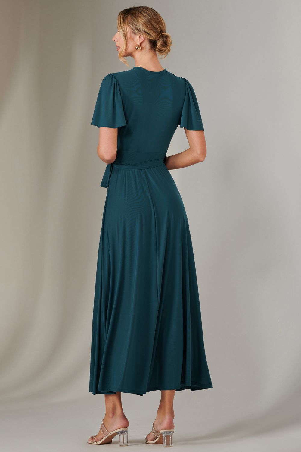 Jolie Moi Plain Angel Sleeve Wrapped Maxi Dress
