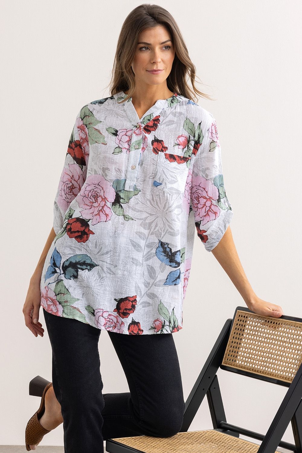 Klass. Botanical Printed Cotton Top