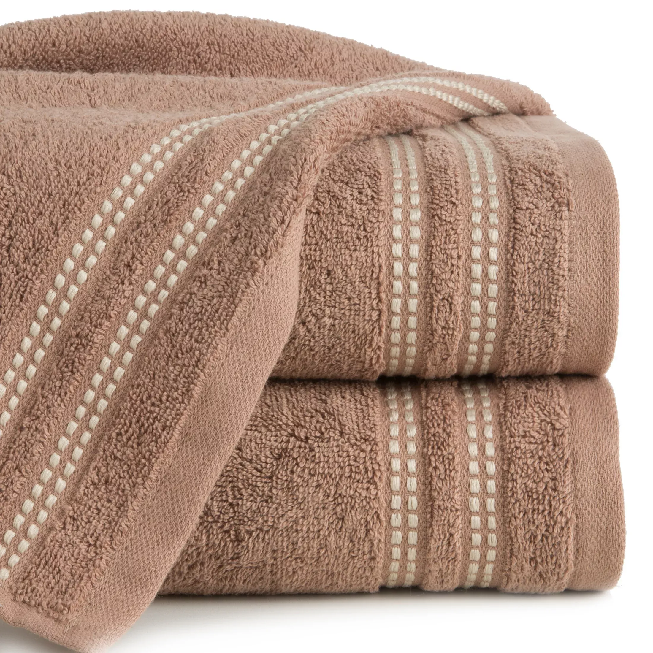 Ręcznik kąpielowy 50x90 cm bawełniany kolor brązowy z subtelną bordiurą w paseczki 500 g/m2 ALLY