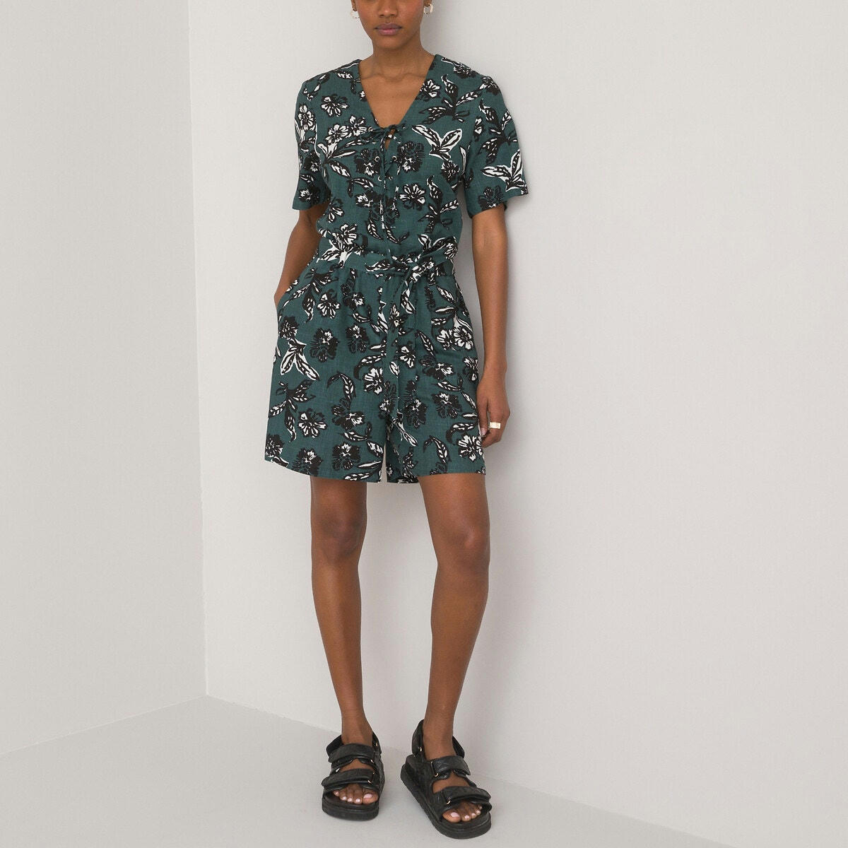 Combi-short imprimé fleurs, avec ceinture