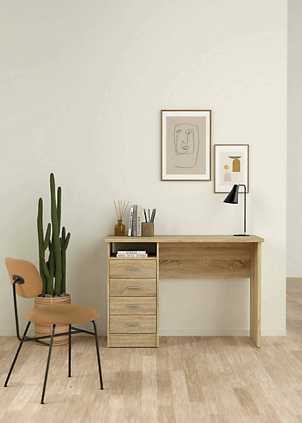 Bureau Appollo, Pupitre polyvalent, Table de bureau pour PC, Plan de travail, 110x49 h76 cm, Chêne