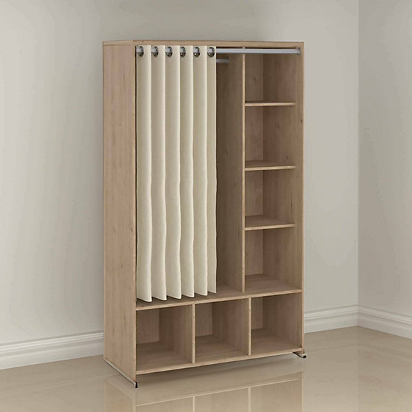 Grande Garde-robe Jal, Meubles de chambre, Penderie de plain-pied, Placard à vêtements, 105x48 h180 cm, Chêne clair et Beige