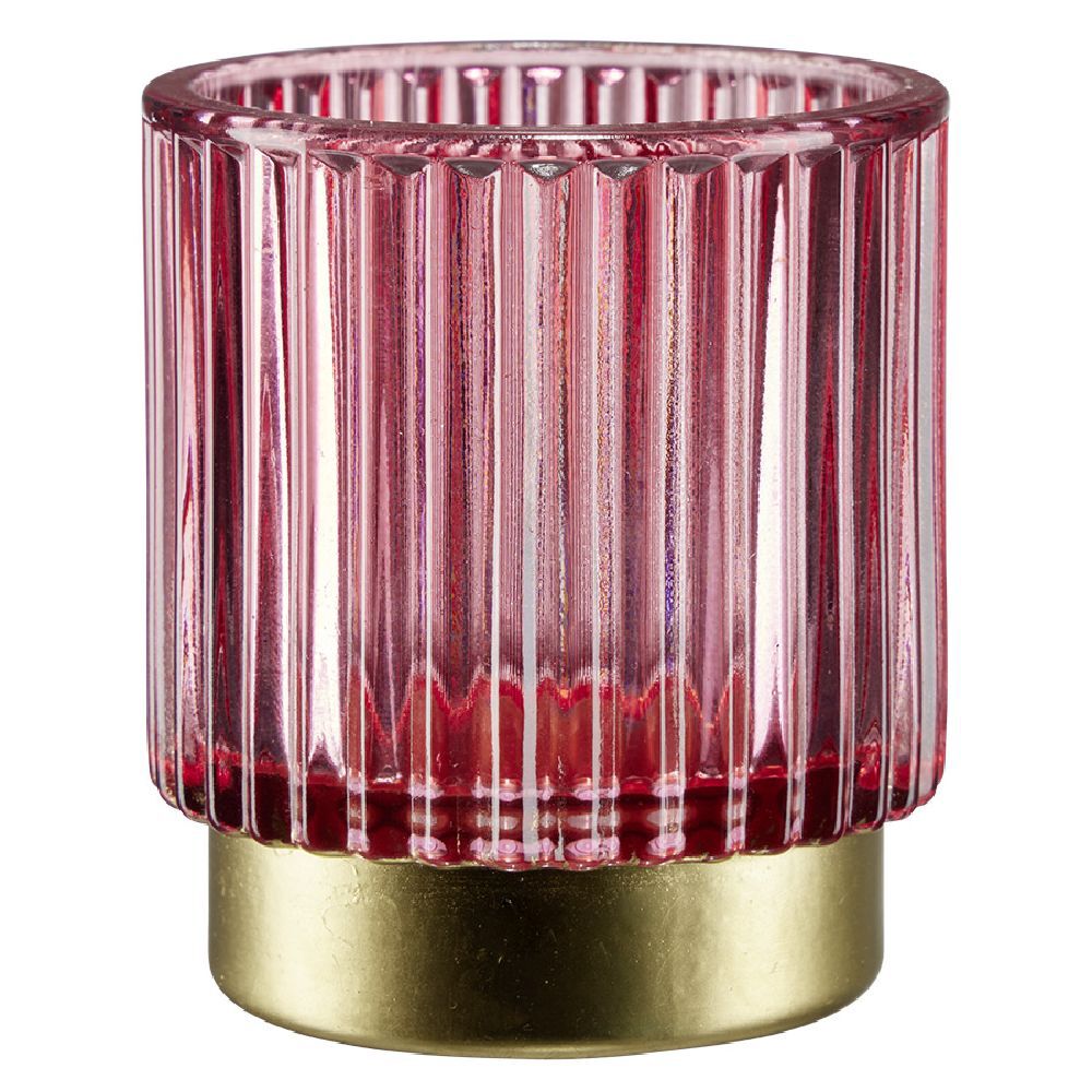 Photophore rond en verre strié coloré Ø7xH8cm (3 modèles)