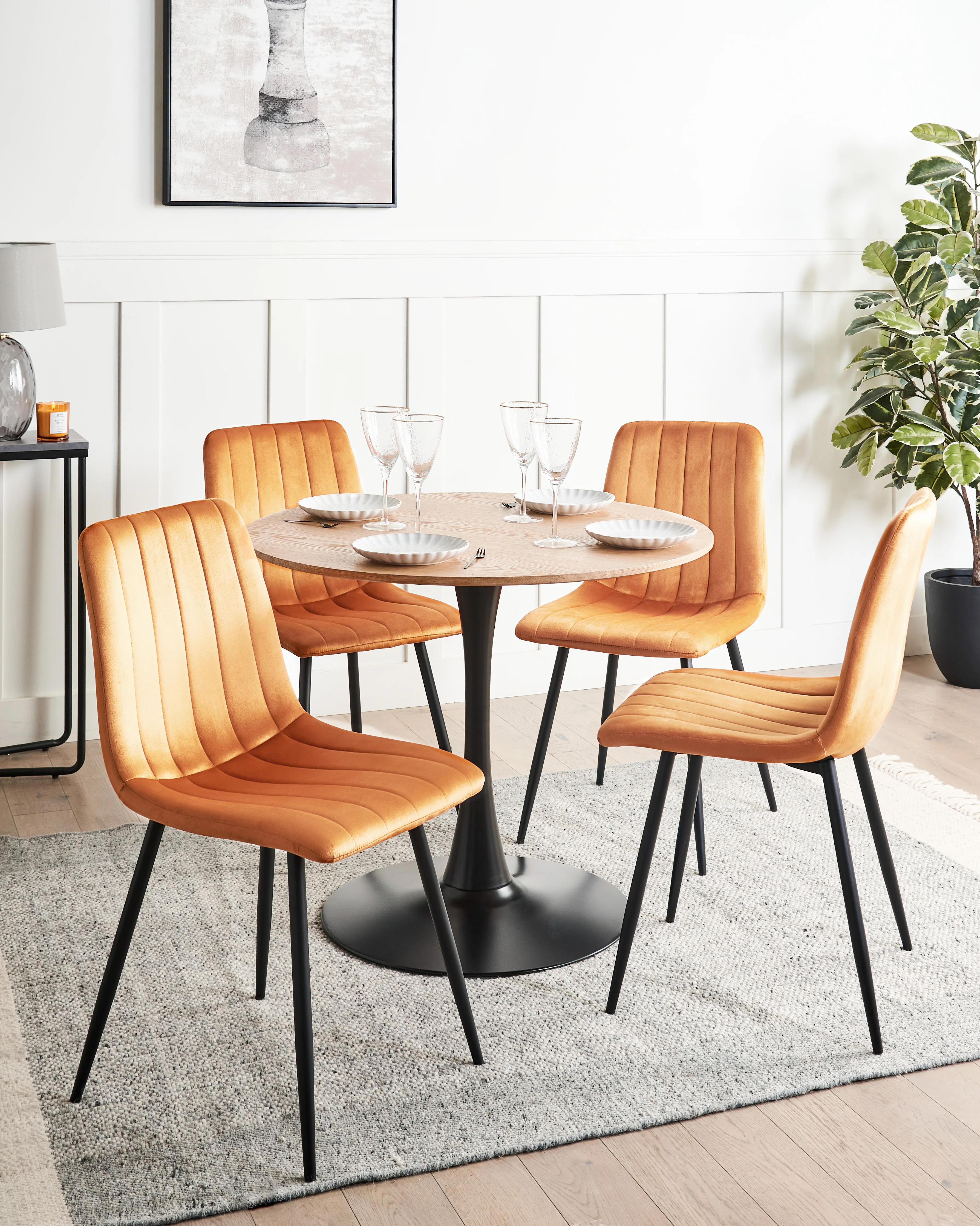 Set of 4 Dining Chairs KALISPELL Velvet Orange