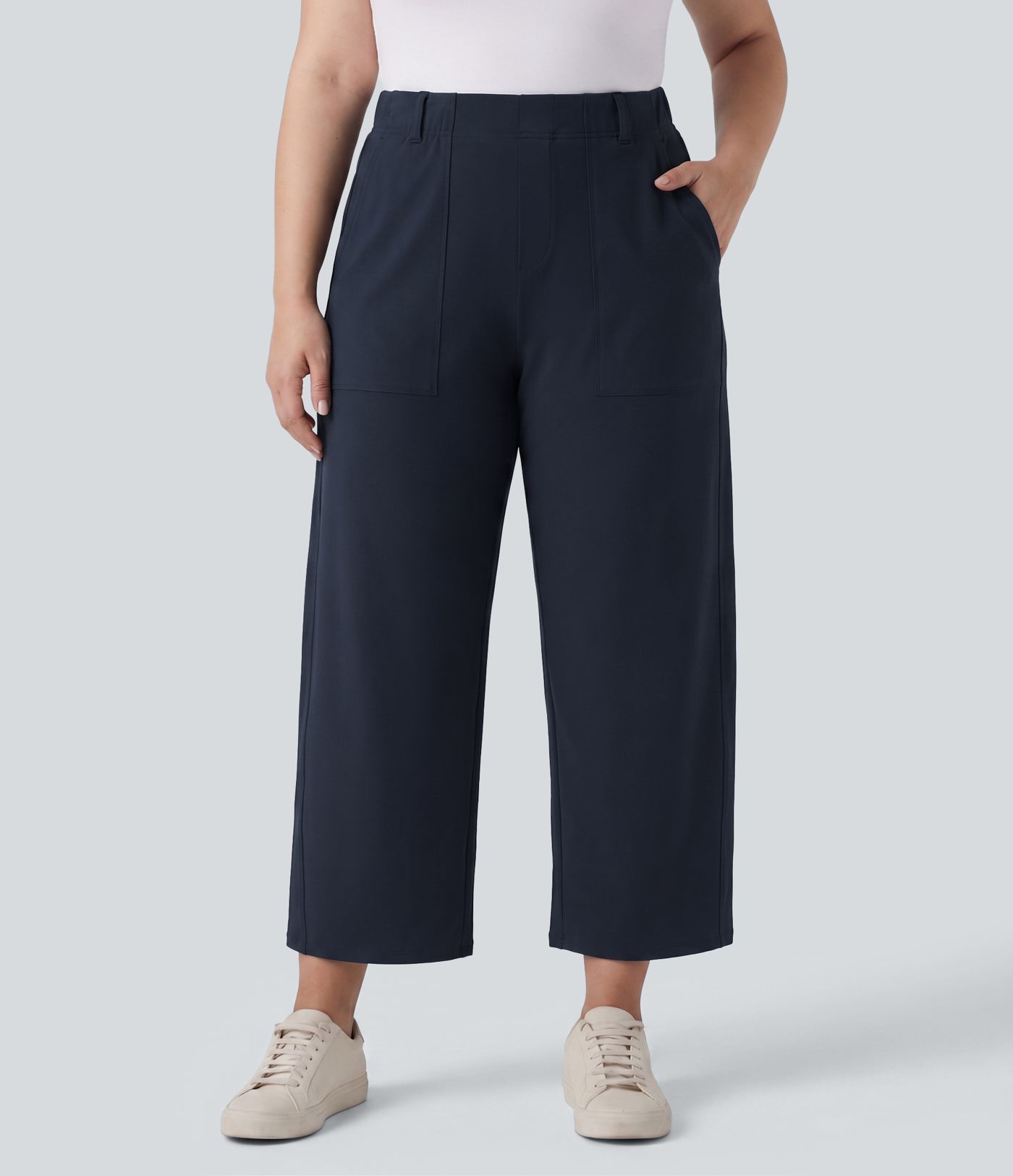 Pantalon grande taille DayStretch taille haute coupe barrel avec poches
