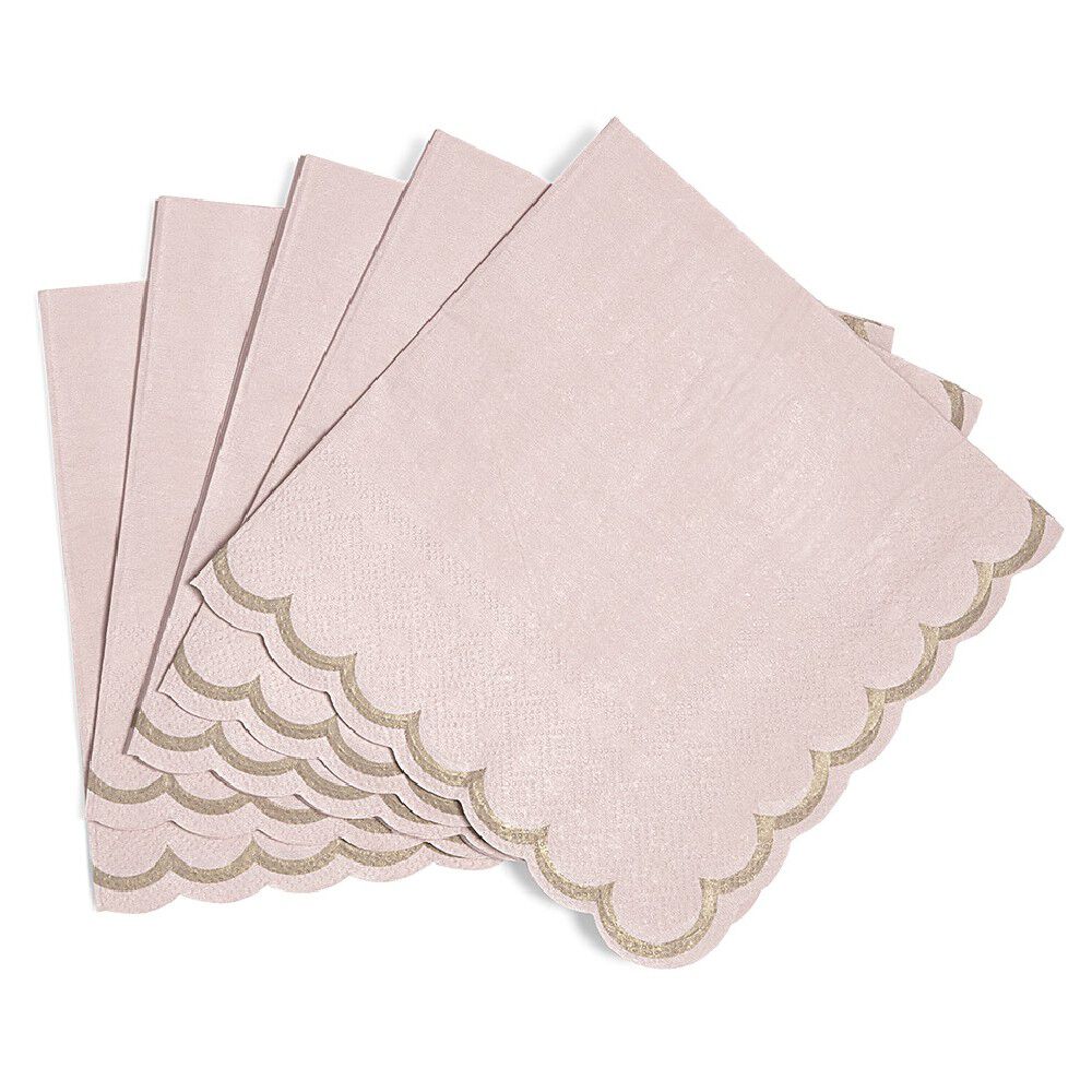 Serviette en papier rose et bord doré x 16
