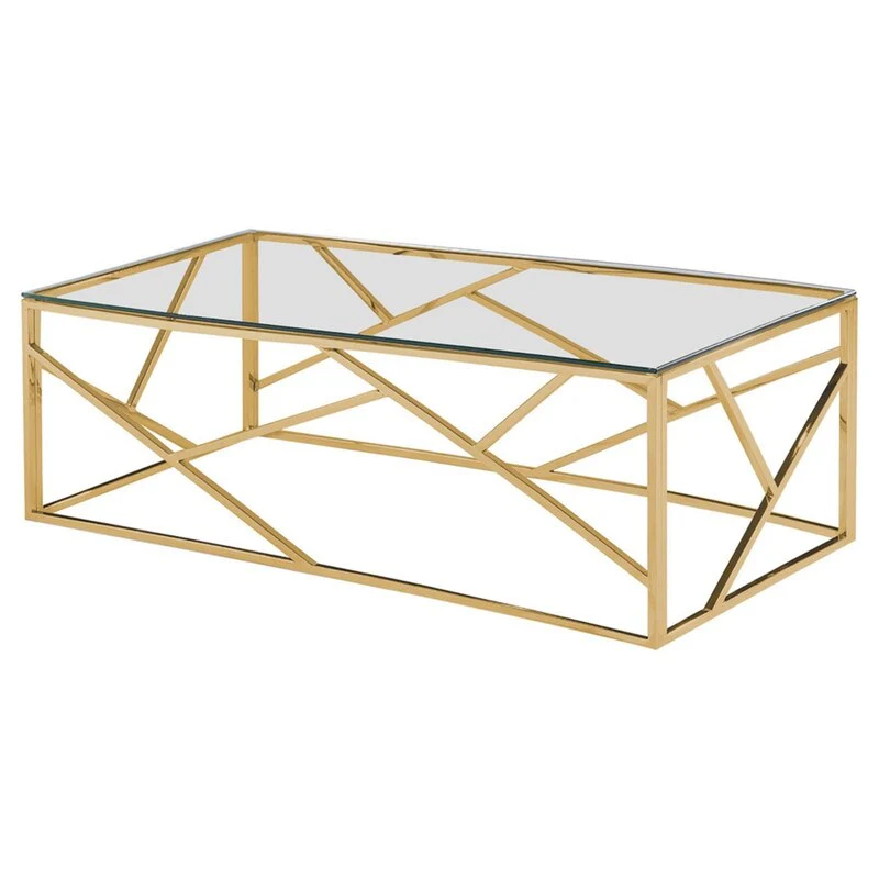 Best Master Furniture Angelo Glam Stainless Steel Framed Coffee Table with Glass Top