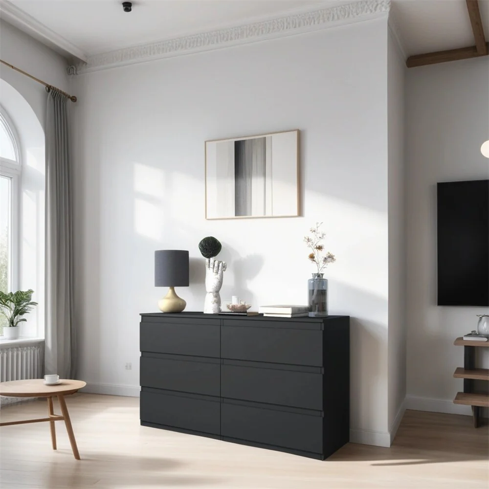 6 Drawer Double Dresser with No Handles