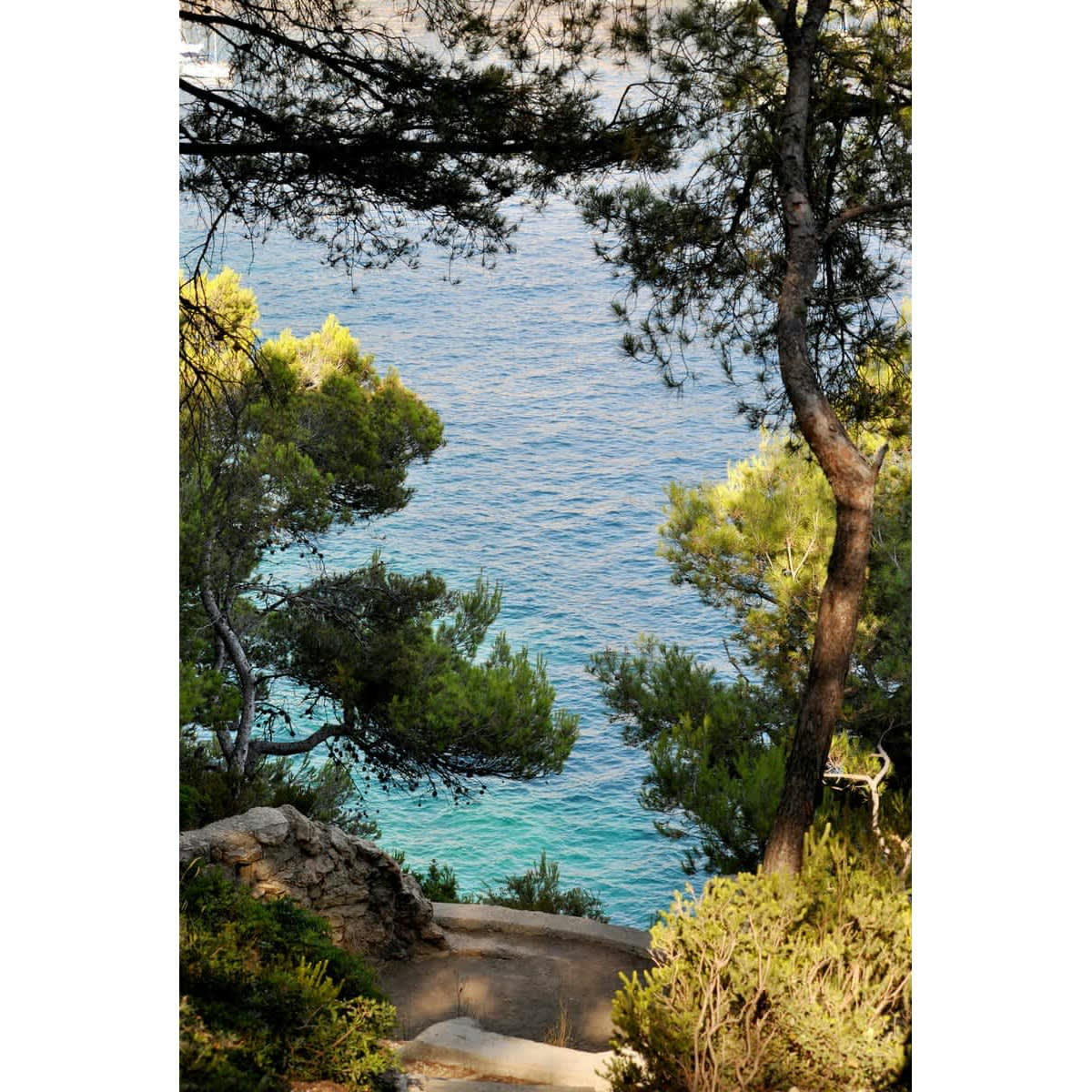 MER - Tableau sur verre chemin vers les calanques 30x45 cm